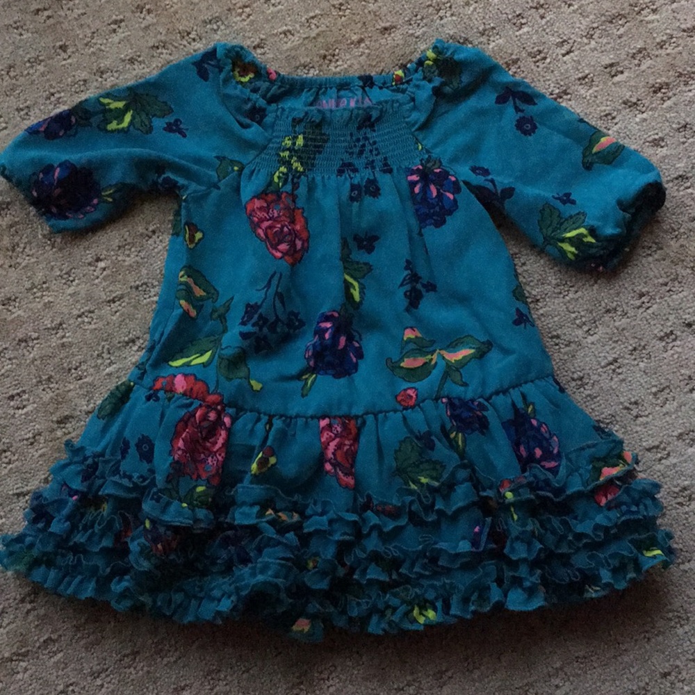 Blue Floral Ruffle Dress by Genuine Kids - 12M